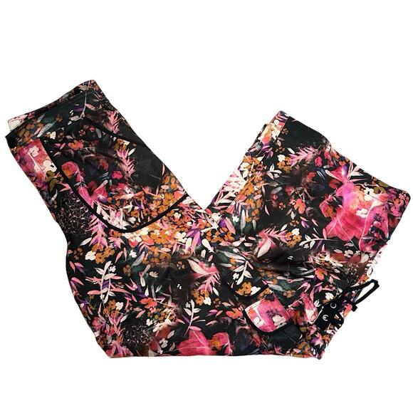 Anthropologie Palazzo Utility Cargo Pant $140 Pink Black Floral Flowy Size 10 - Picture 15 of 16